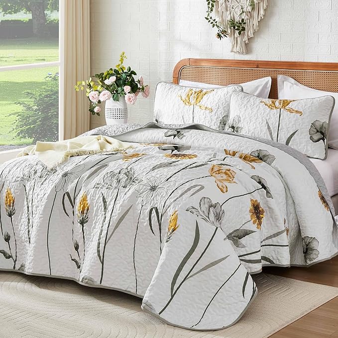 WONGS BEDDING Floral Quilt Set Queen Size - Image 2