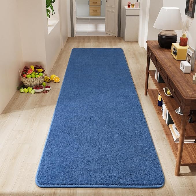 Modern Soft Hallway Runner Rug, 2x6 Feet Blue Washable Runner Rugs | Fluffy by AmeareaDirect
