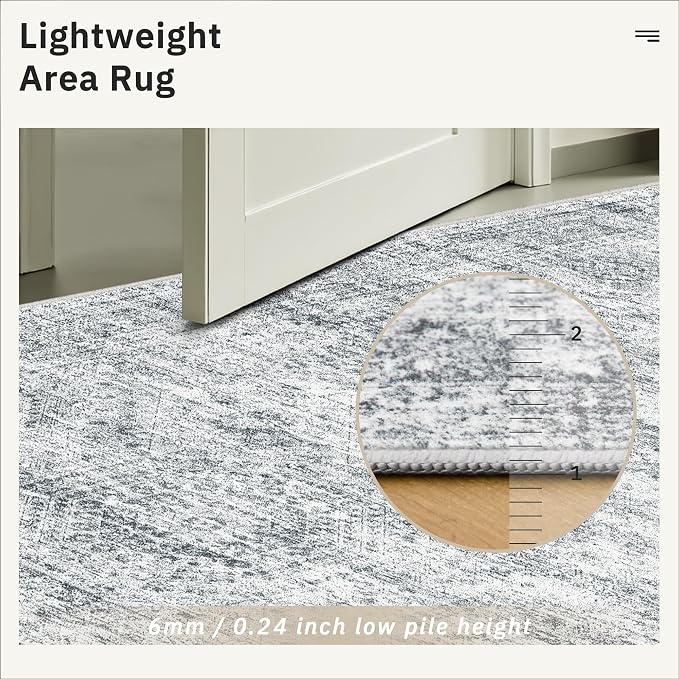 Soalmost 7x10 Area Rug for Living Room Washable Rugs Non-Slip Grey | Low-Pile - Image 7