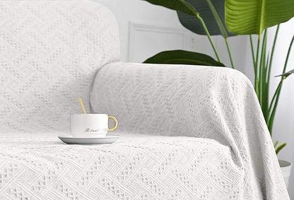 MYSKY HOME Couch Cover White Sofa Covers Small Chair Cover Geometrical Couch Recliner Cover for 1 Cushion Couch Washable Futon Sofa Throws Single Sofa Slipcovers for Dogs (Medium, 71" x 91", White)