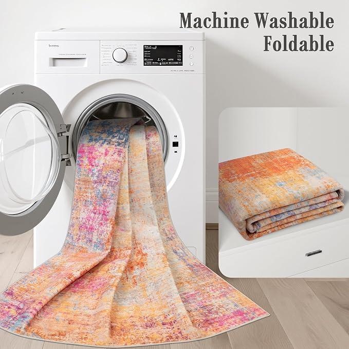 3x14 Washable Runner Rug：Modern Abstract Soft Carpet Galaxy Haze | - Image 6