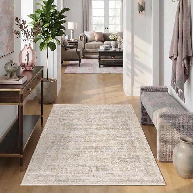 Latte&Fog 4x6 Beige Rugs for Living Room, Vintage Washable Area Rug | Non Slip - Image 3