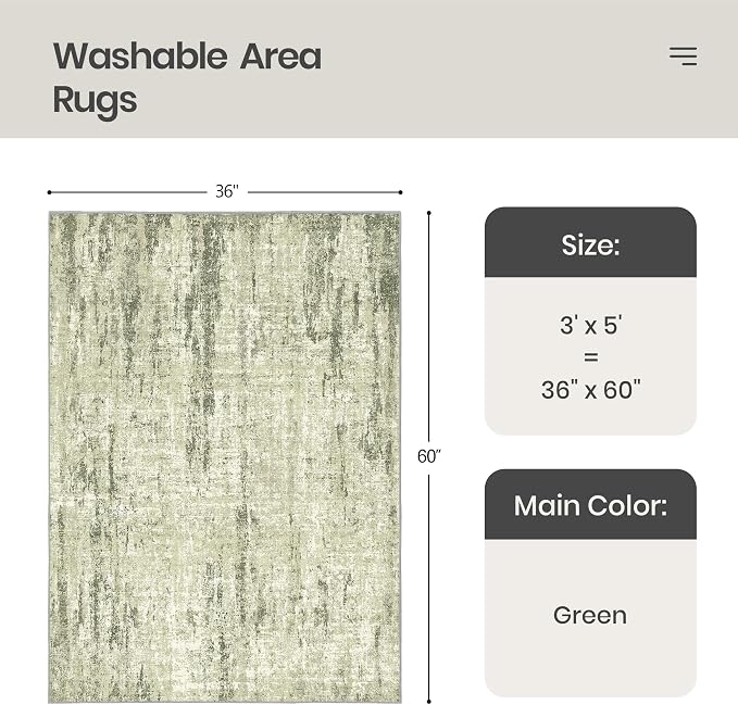 3x5 Rug Non Slip, Abstract Washable Entryway Rug - Image 2