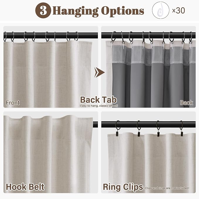 Cream 100% Linen Blackout Curtains - Image 3