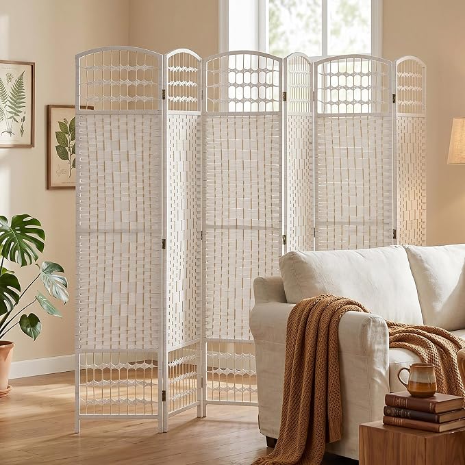 HOMCOM 6 Panel Room Divider, Folding Privacy Screen, Wave Fiber Freestanding - Image 9