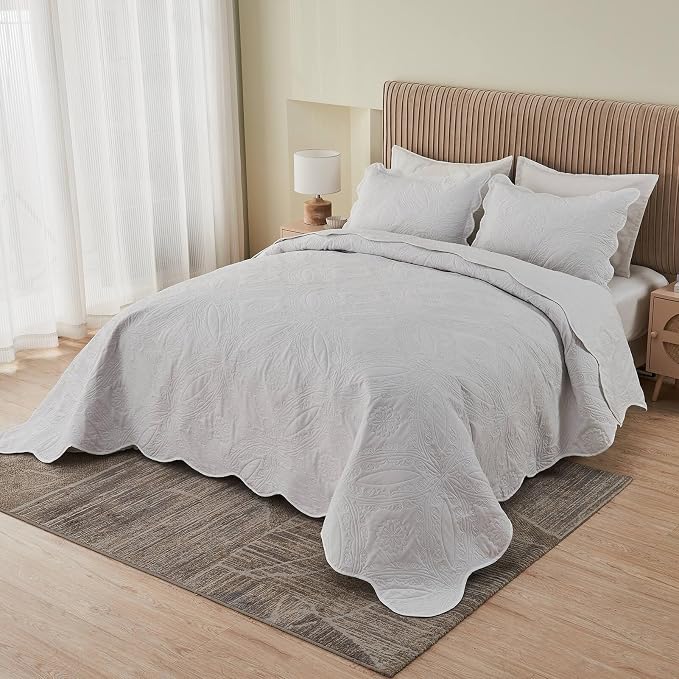 Kingnex Oversized Cal King Bedspreads 120x120 Ultrasonic Quilted White | - Image 3