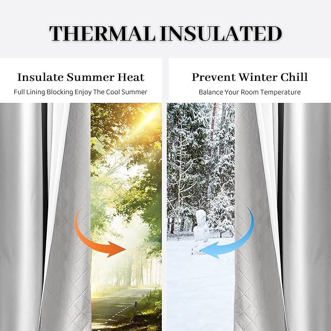 3-in-1 Layers Soundproof Fully Blackout Curtains 72 inch, Noise Canceling Thermal Insulated Back Tab Drapes for Living Room Kids Bedroom, with Hooks, Grayish White 50x72 Inch 1 Panel