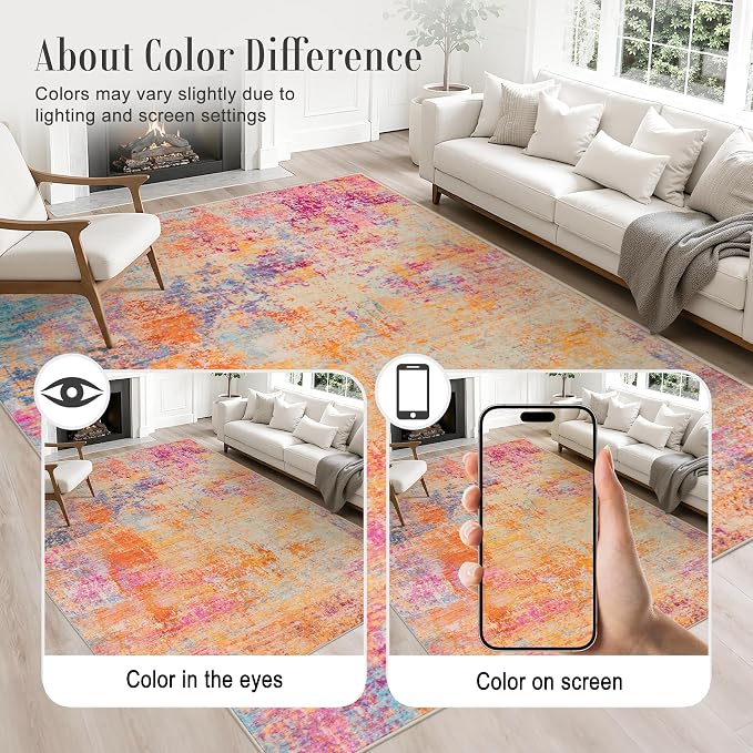 Area Rug Living Room: 4x4 Modern Washable Soft Carpet Galaxy Haze | - Image 4