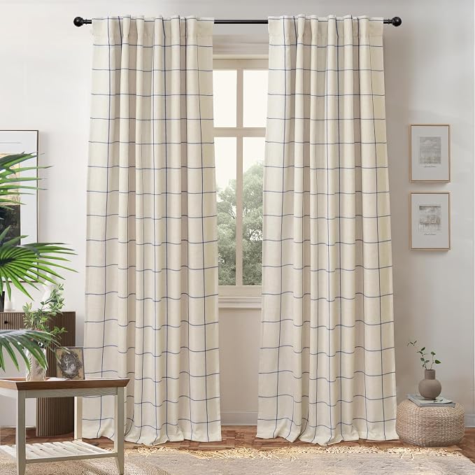 DriftAway 100% Blackout Plaid Curtains 90 Inches Long 2 Panels Navy Blue | 100% by DriftAway