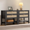 SICOTAS Rattan Nightstand Set of 2, Wide Boho Bedside Table by SICOTAS