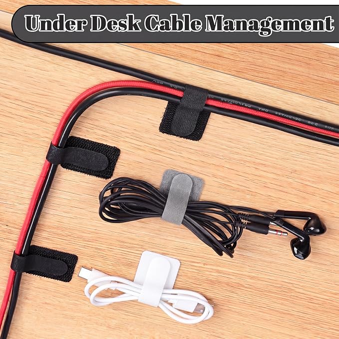 100 Pcs Cable Management Under Desk, Hook and Loop Cable Straps, Residue-Free - Image 3
