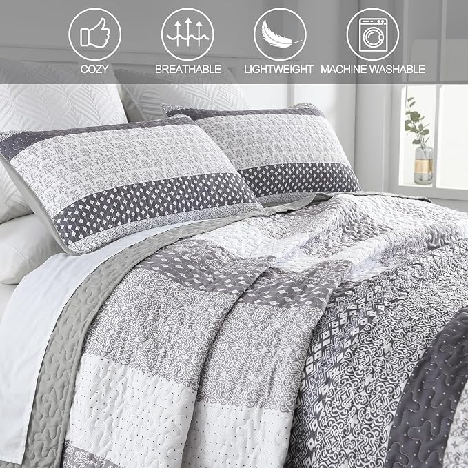 WONGS BEDDING Twin Quilt Bedding Set 2 Piece Grey Bedspread Set, Modern Casual - Image 5