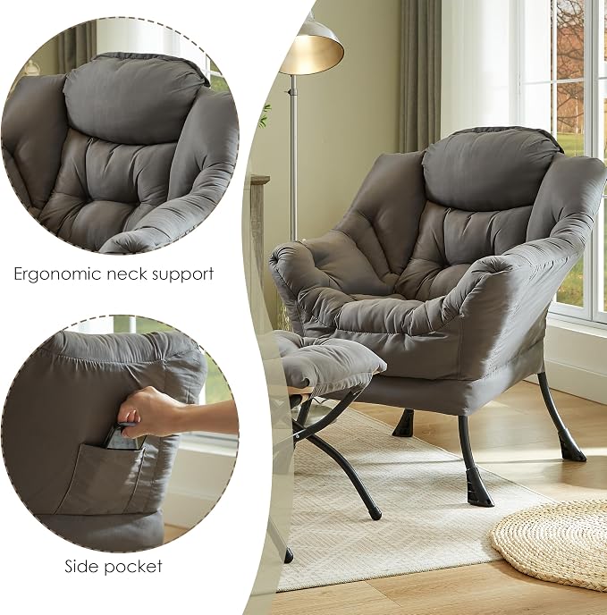 HollyHOME Lazy Chair with Foldable Ottoman, Accent Comfy Lounge Armchair and - Image 4
