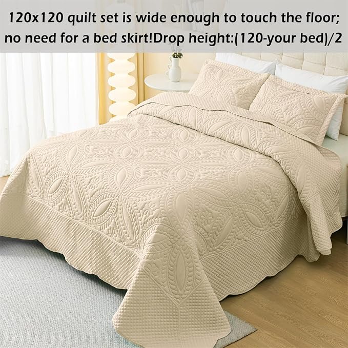 Cmfshape Oversize King Bedspread 120"x120", 3 Piece California King Quilt - Image 2