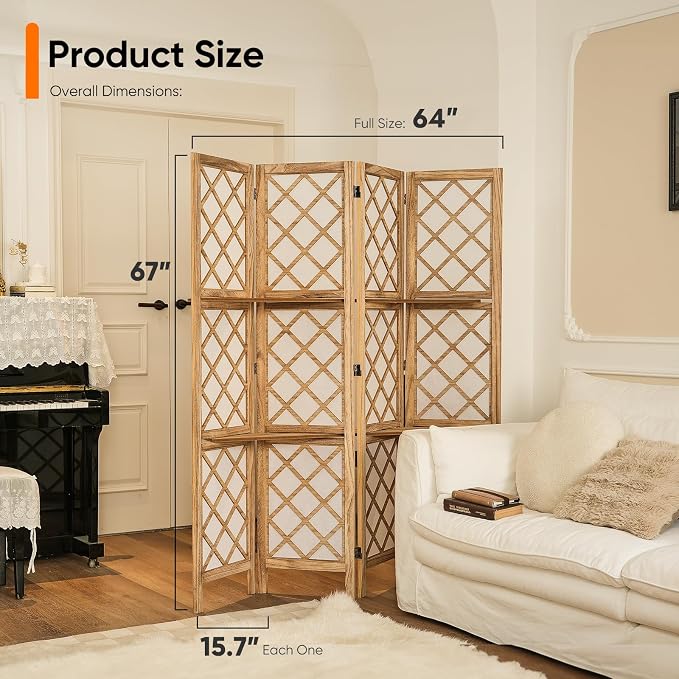 Japanese Room Divider with Shelves, Shoji Screen Diamond Lattice Design - Image 2