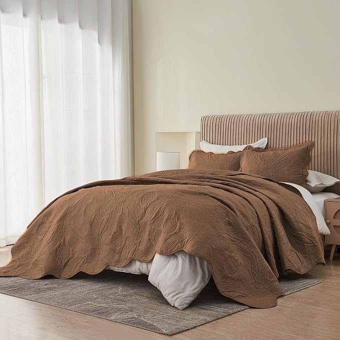 Kingnex Oversized King Bedspreads 128x120 Ultrasonic Quilted Coffee | Extra - Image 6