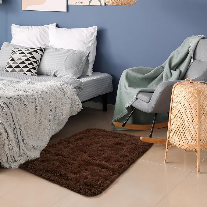 HOMORE Small Rugs for Bedroom 2x3 Feet Brown Rug for Bedside Living Room | Soft - Image 2