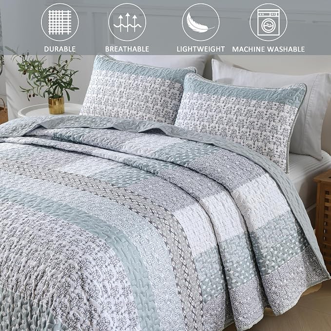 WONGS BEDDING Sage Green King Quilt Set, Microfiber Lightweight Quilt Bedding - Image 6