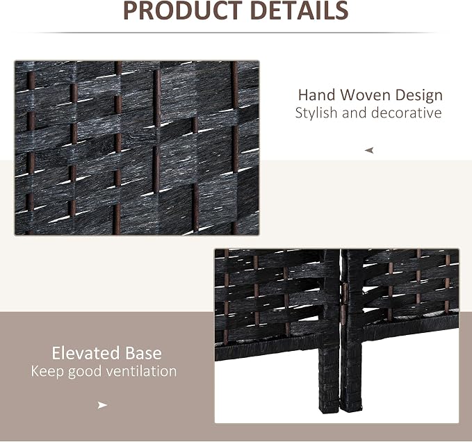 HOMCOM Room Divider 4-Panel, 6FT-Tall Folding Privacy Screen, Hand-Woven Design - Image 5