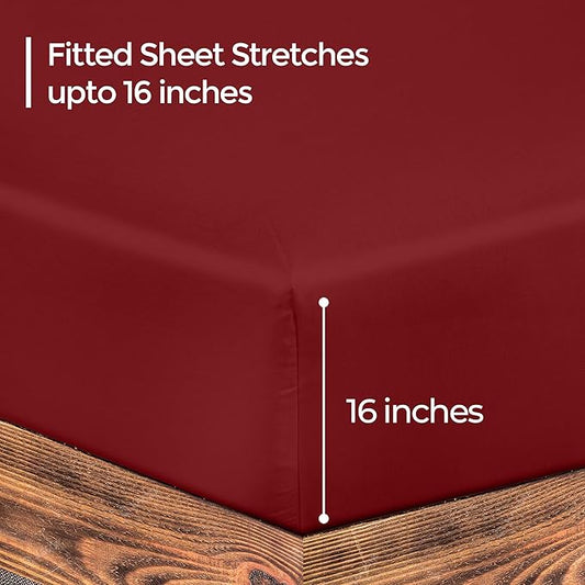 ROYALE LINENS 300 Thread Count 100% Long Staple Combed Cotton Fitted Sheet Twin XL - Super Soft Deep Pocket Bottom Sheet - Fitted Sheets Only - Elastic Sheets (Twin XL, Red)