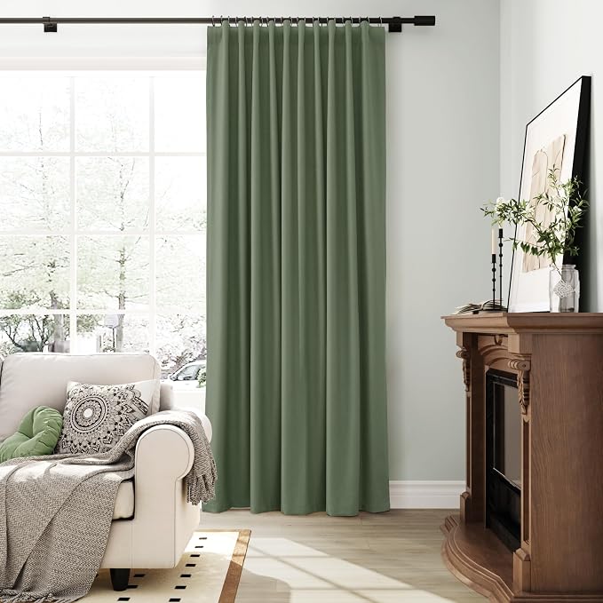 Olive Green Linen 100% Blackout Curtains - Image 6