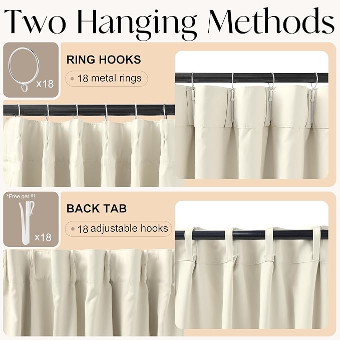 Etherealveil Beige Pinch Pleated Blackout Curtains 2 Panels 60"x102" | Back Tabs - Image 6