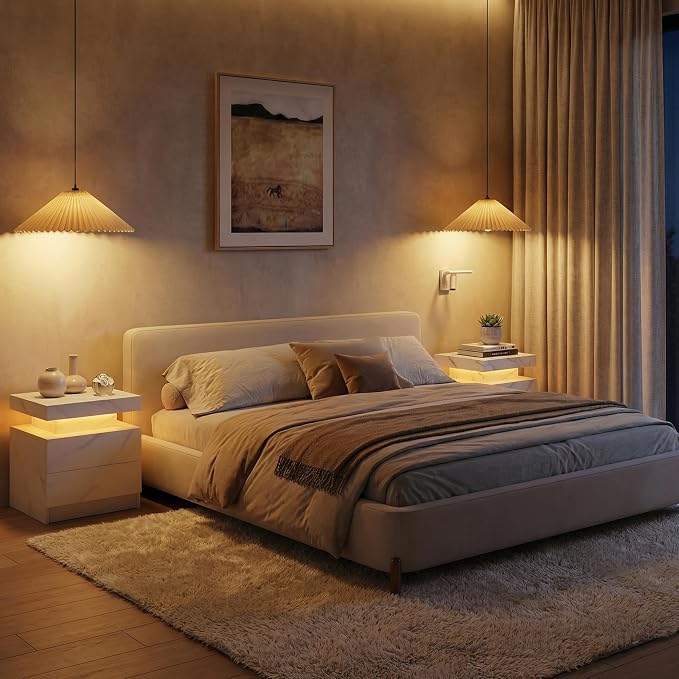 White Modern LED Nightstand Set of 2 - Image 7
