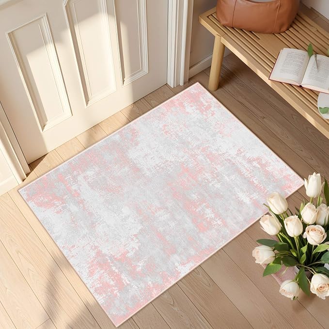 Latte&Fog Washable Entryway 2x3 Pink Area Rug Modern Abstract Kitchen Rug | Low by LatteFog