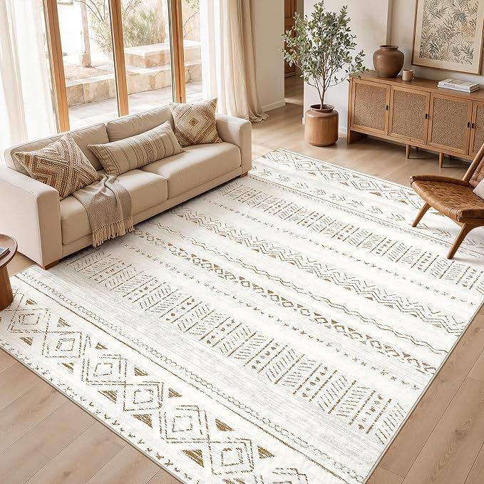 cotiled 10x10 Area Rugs Washable Boho Living Room Rug Brown/Cream | Solve by COTILED