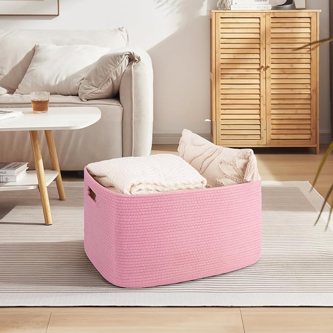 OIAHOMY 75L Blanket Basket, Woven Cotton Rope Basket - Image 3