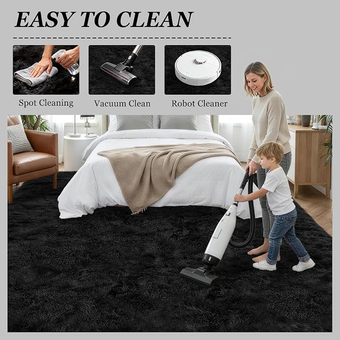 8x10 Area Rug Living Room Bedroom: Fluffy Plush Shag Carpet Black | - Image 8