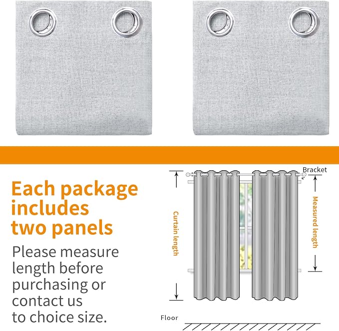 YoungsTex Light Grey Linen Blackout Curtains 45 Inch Length - Image 8