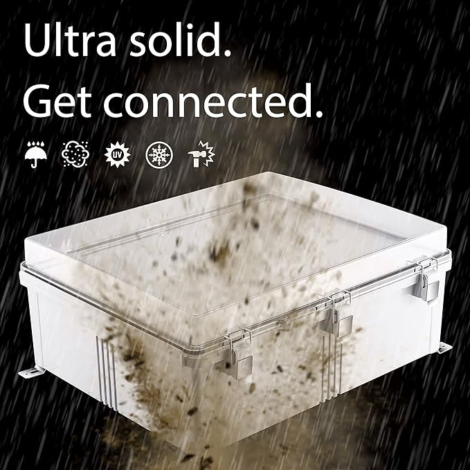 Gratury Junction Box, IP67 Waterproof Plastic Enclosure for Electrical Project, Hinged Transparent Cover, Includes Inner Door, Mounting Plate and Wall Bracket 510×410×200mm (20"×16.1"×7.9" TC-D)
