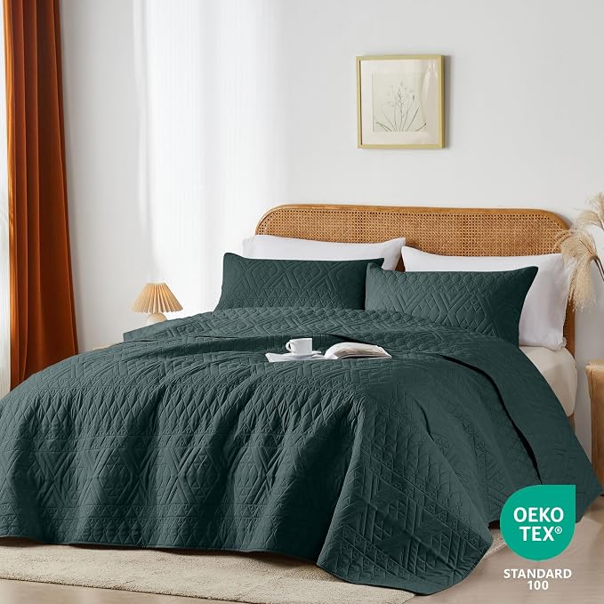 akkialla Full/Queen Size Quilt Bedding Set, Forest Green Lightweight Microfiber - Image 2