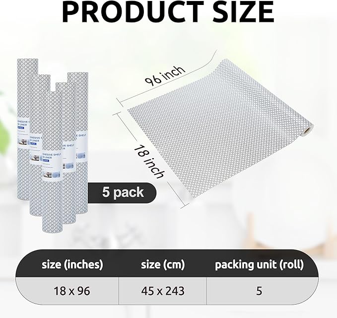 RAY STAR 18X96 Inch Shelf Liner for Kitchen Cabinets, Non-Adhesive Cabinet Liner Washable, PVC Drawer Liner for Dresser Non-Slip Bathroom (Black Circle)(5 Roll)