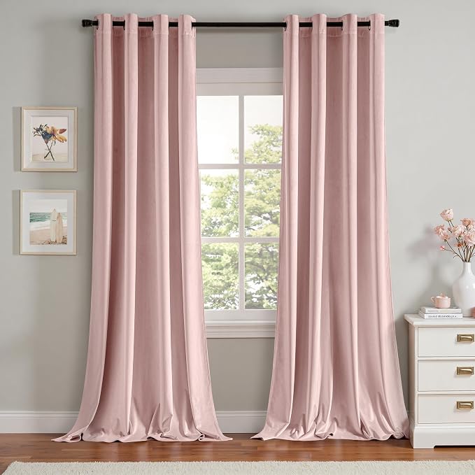 MIULEE Velvet Curtains Light Pink 52 x 90 Inch Length Set of 2 | Grommet Drapes by MIULEE
