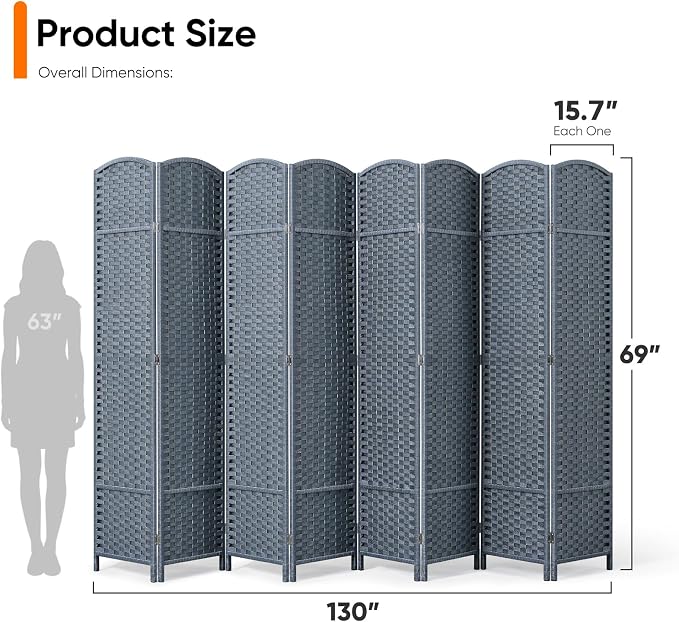 Outdoor Privacy Screen 8-Panel Folding Room Divider Space Partition | 67"H - Image 4