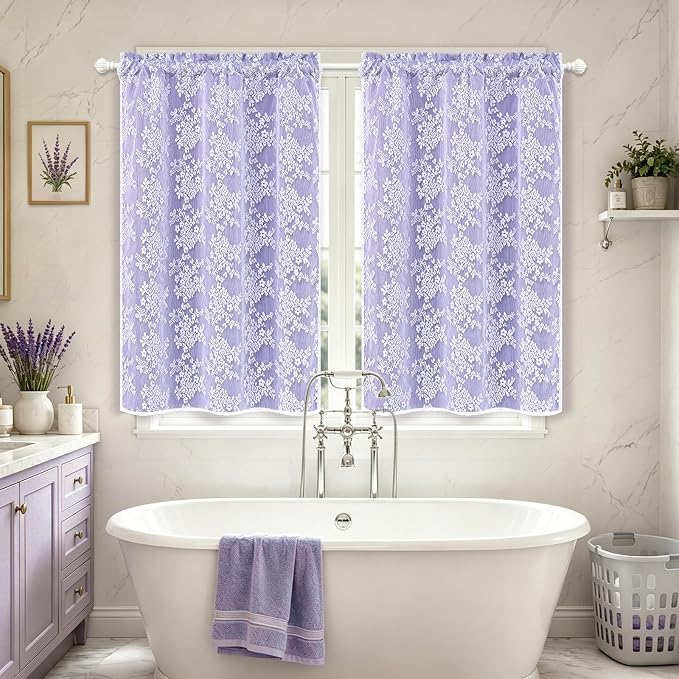 Yinhua Purple Kitchen Curtains 36 Inch Length Double Layer Blackout Curtains - Image 6