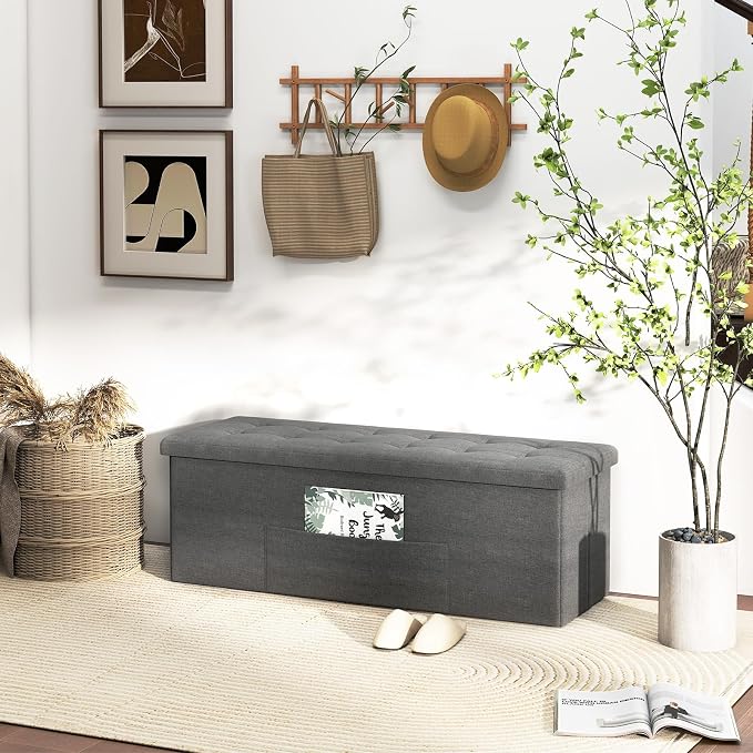 43" Folding Storage Ottoman Bench, End of Bed Foot Rest Stool - Image 2