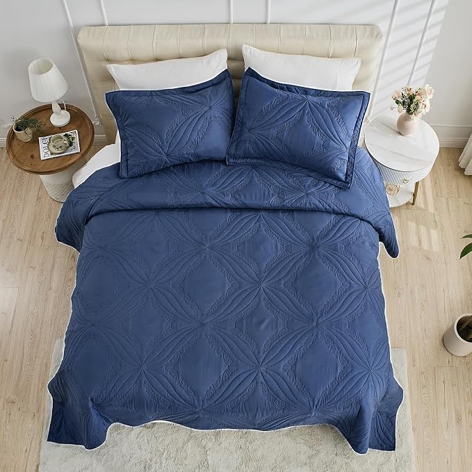 Kingnex Oversized Cal King Bedspreads 120x120 Ultrasonic Quilted Navy | - Image 4