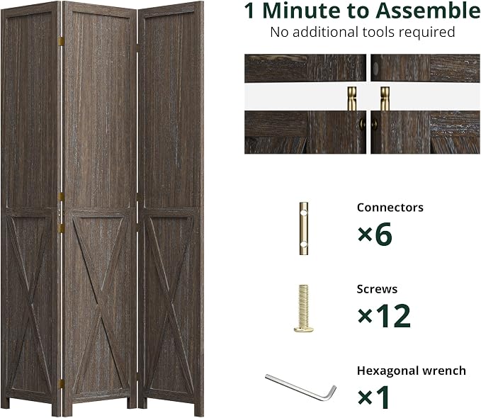 3 Panel Folding Room Divider, Solid Wood Privacy Screen, Freestanding Partition - Image 3