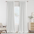 White 100% Blackout Linen Curtains 102 Inch Length 2 Panels Set by Guken