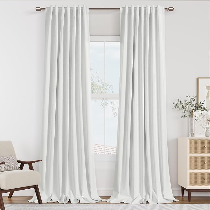 Off White 100% Blackout Curtains 84 Inch Length 2 Panels Set by Guken