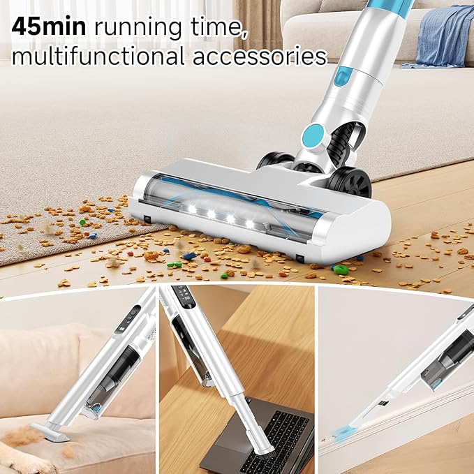 AKAVAC Cordless Stick Vacuum Cleaner with Auto Empty System Self-Charging Base, Powerful Suction for Pet Hair on Carpet & Hardfloor, Lightweight Anti-Tangled Handheld Vacuum, HEPA Filtration, Blue