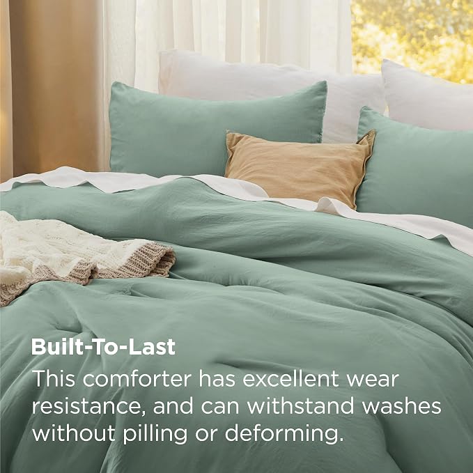 Bedsure Super King Plus Comforter Set, Sage Green Soft Prewashed Bedding - Image 3