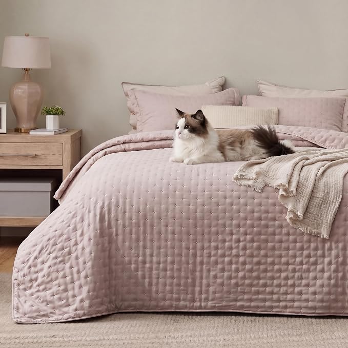 Bedsure King Size Quilt Bedspread, Thin Comforter, Dusty Rose Coverlet | - Image 6