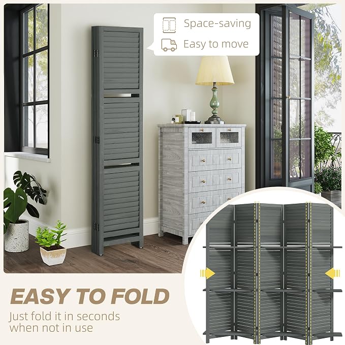 HOMCOM Room Divider with Shelves, 5 Panel, 3 Display Shelves, Folding Storage - Image 4