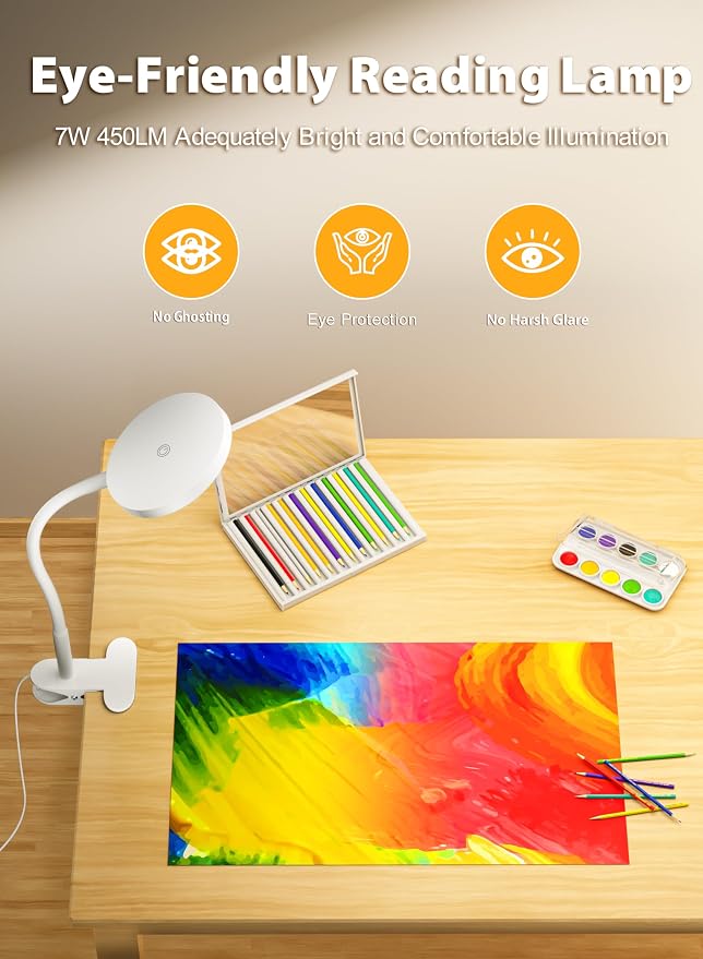 White Clip On Reading Light, 450LM Book Light, 3 Modes Stepless Dim | CRI95 - Image 2