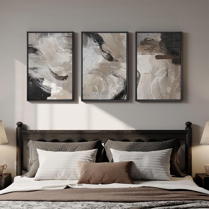 Framed Neutral Abstract Wall Art, 3 Piece Modern Minimalist Canvas Prints - Image 2