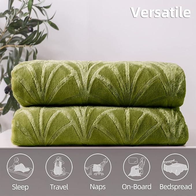 Whale Flotilla Soft Flannel Fleece Twin XL Size Bed Blanket, Olive Green | - Image 7